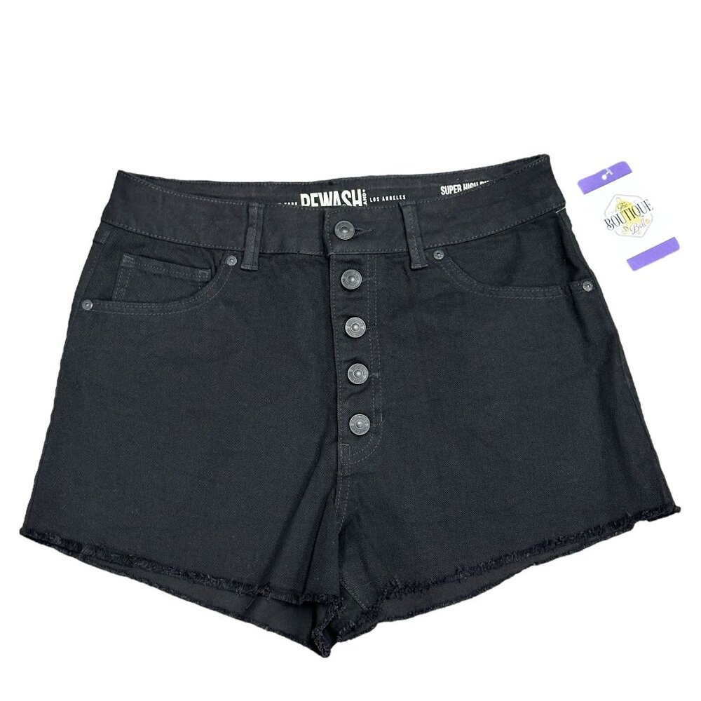 New York Rewash Brand Womens 9/28 Black Denim Shorts Super High Rise Button Fly